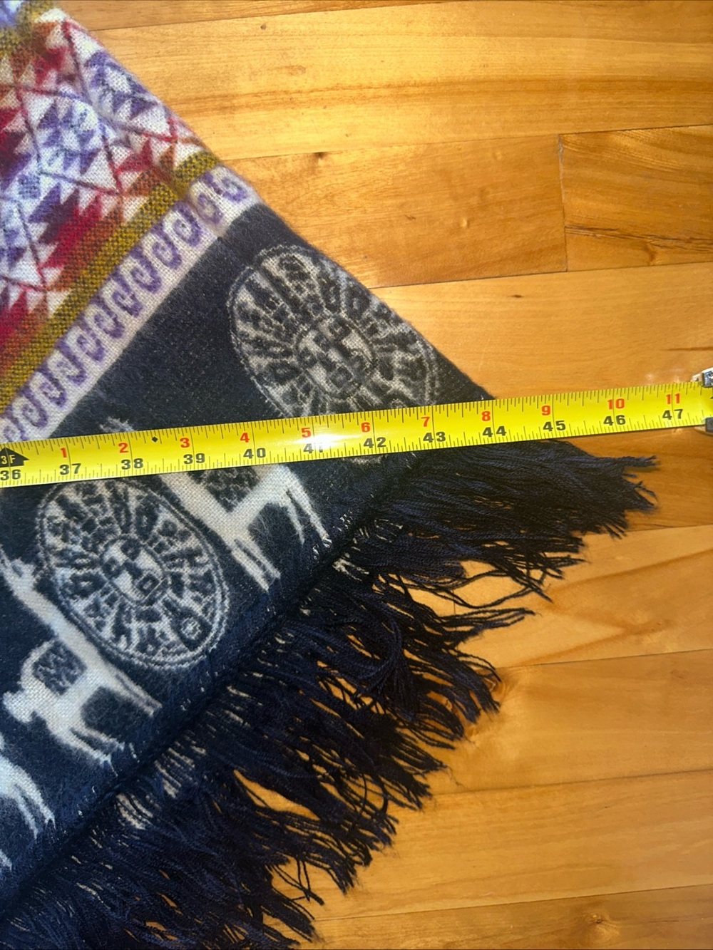 Hooded Llama Alpaca Print Poncho Cape Fringe Southwestern Boho One Size - Picture 8 of 10